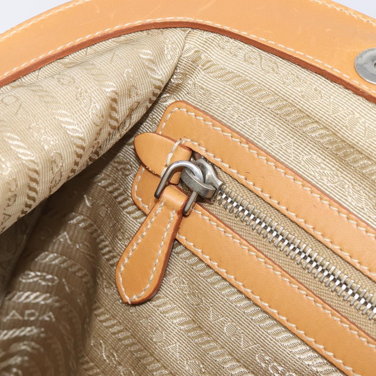 PRADA Hand Bag Canvas Beige Silver Auth 206536