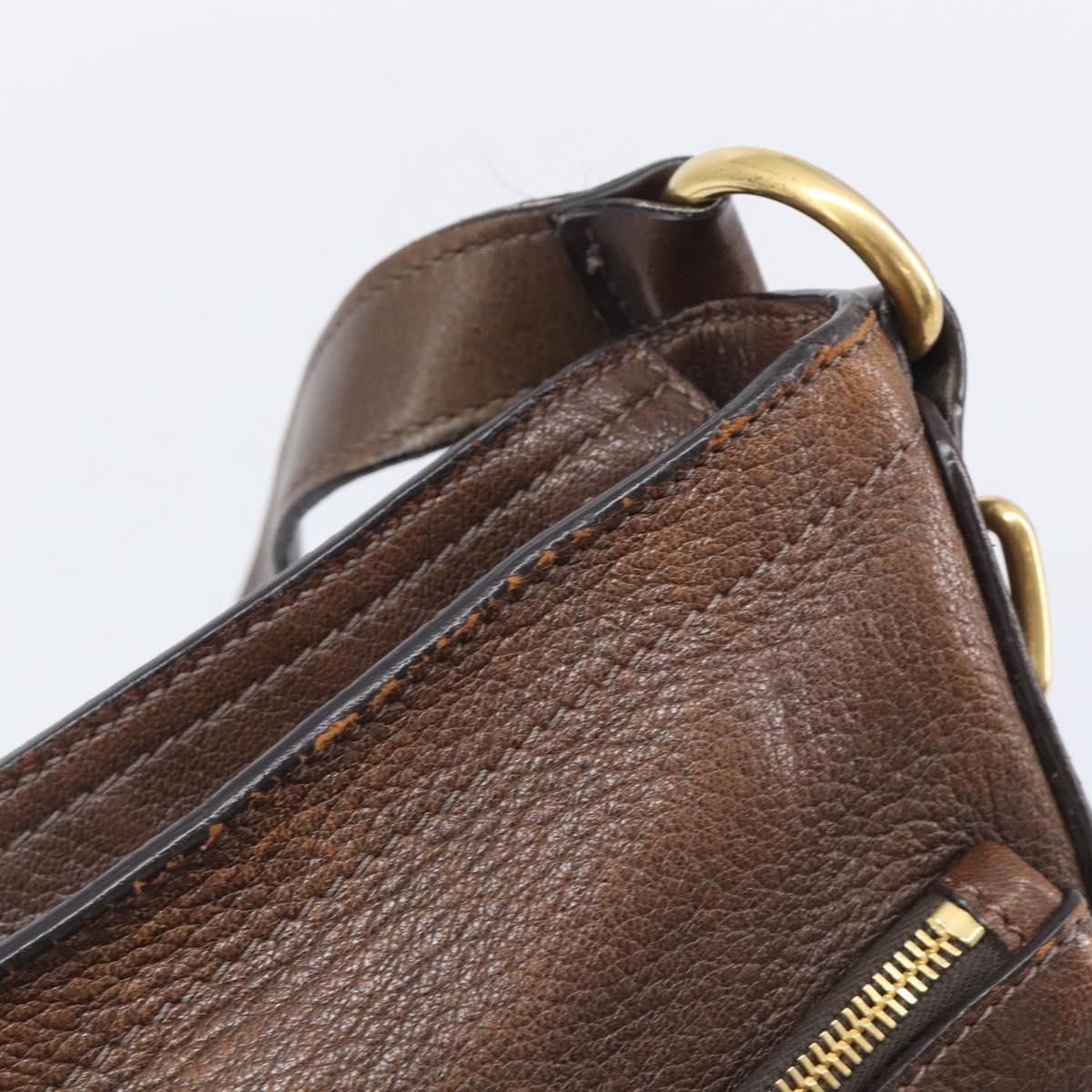 PRADA Shoulder Bag Leather Brown Gold Auth 206575