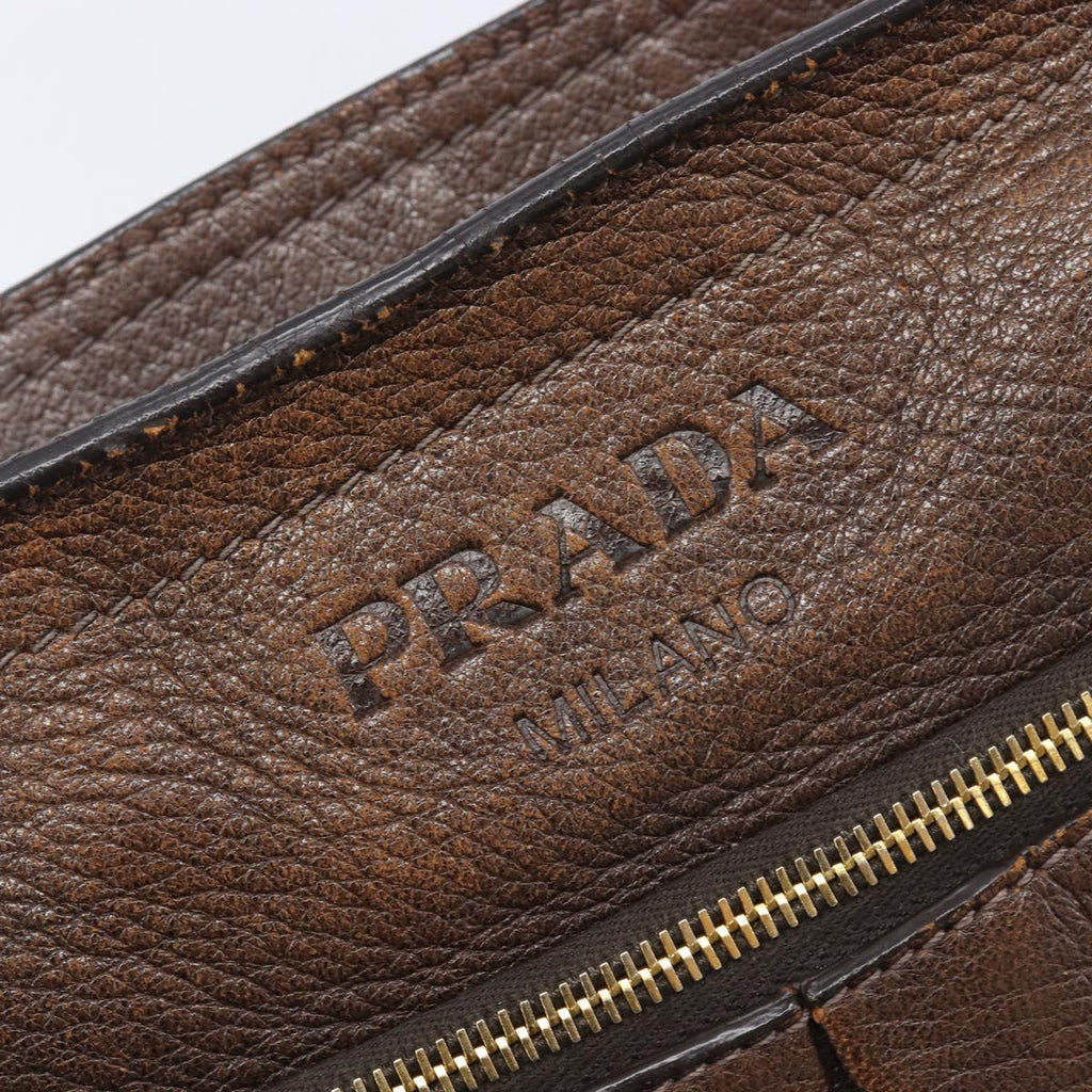 PRADA Shoulder Bag Leather Brown Gold Auth 206575