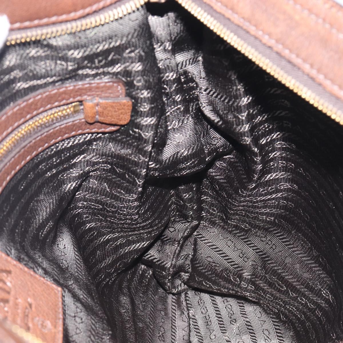 PRADA Shoulder Bag Leather Brown Gold Auth 206575