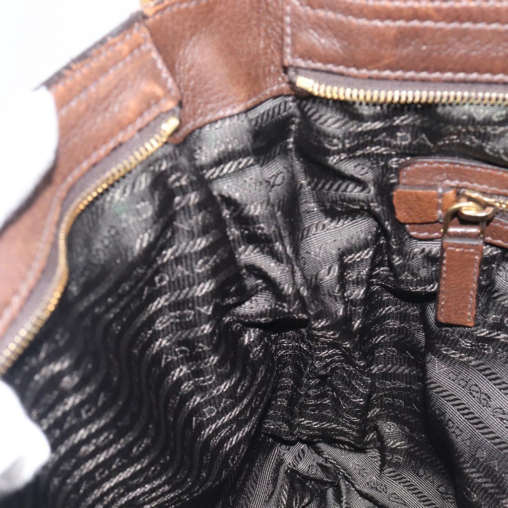 PRADA Shoulder Bag Leather Brown Gold Auth 206575
