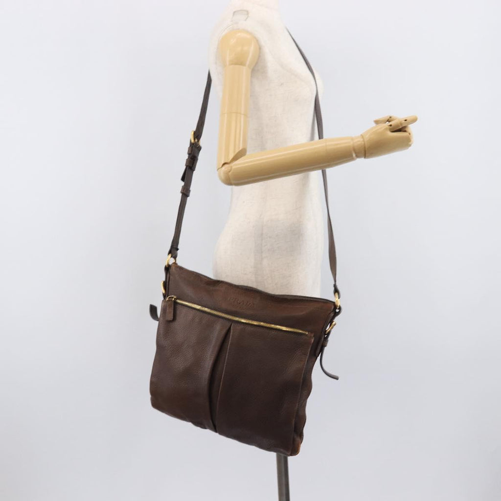 PRADA Shoulder Bag Leather Brown Gold Auth 206575