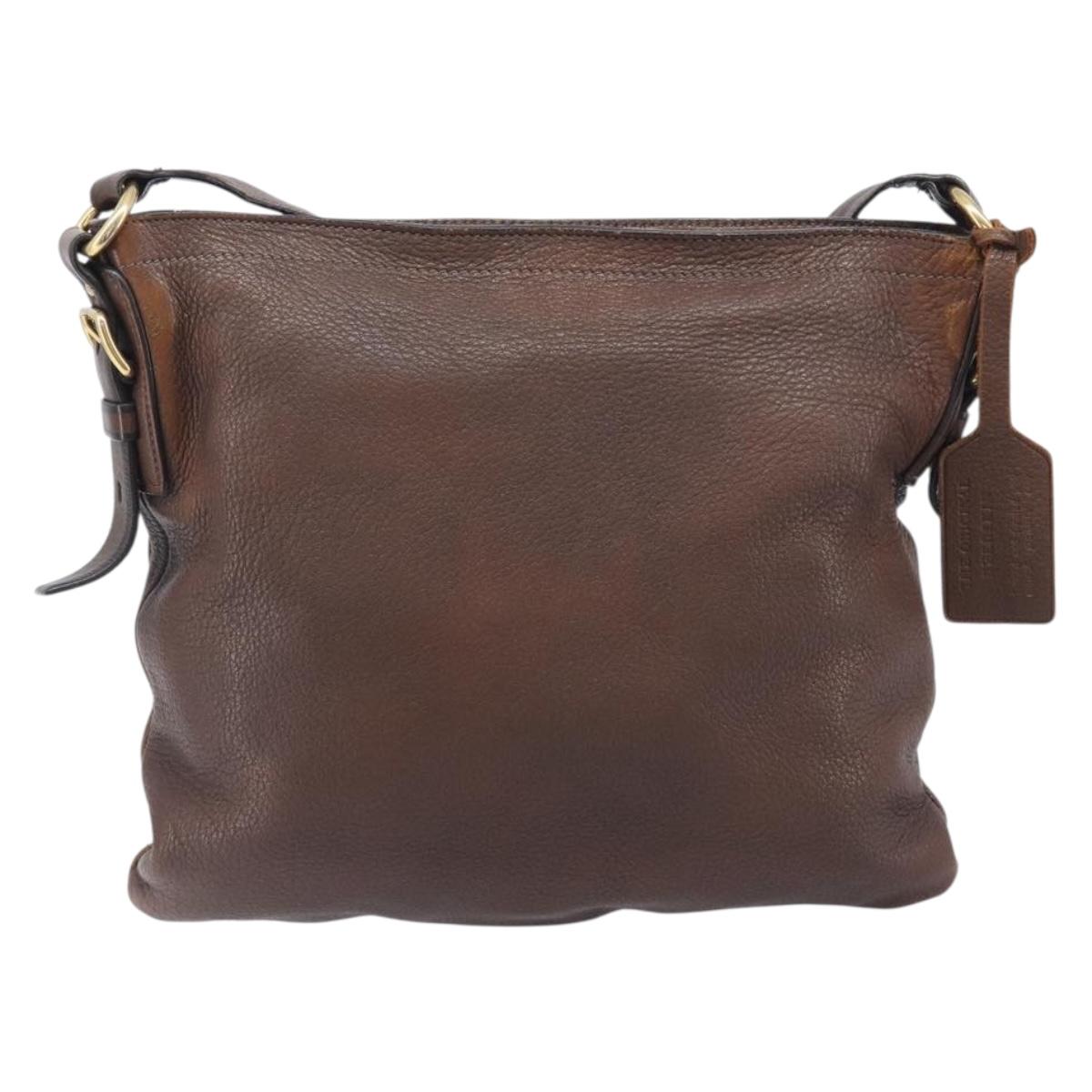 PRADA Shoulder Bag Leather Brown Gold Auth 206575
