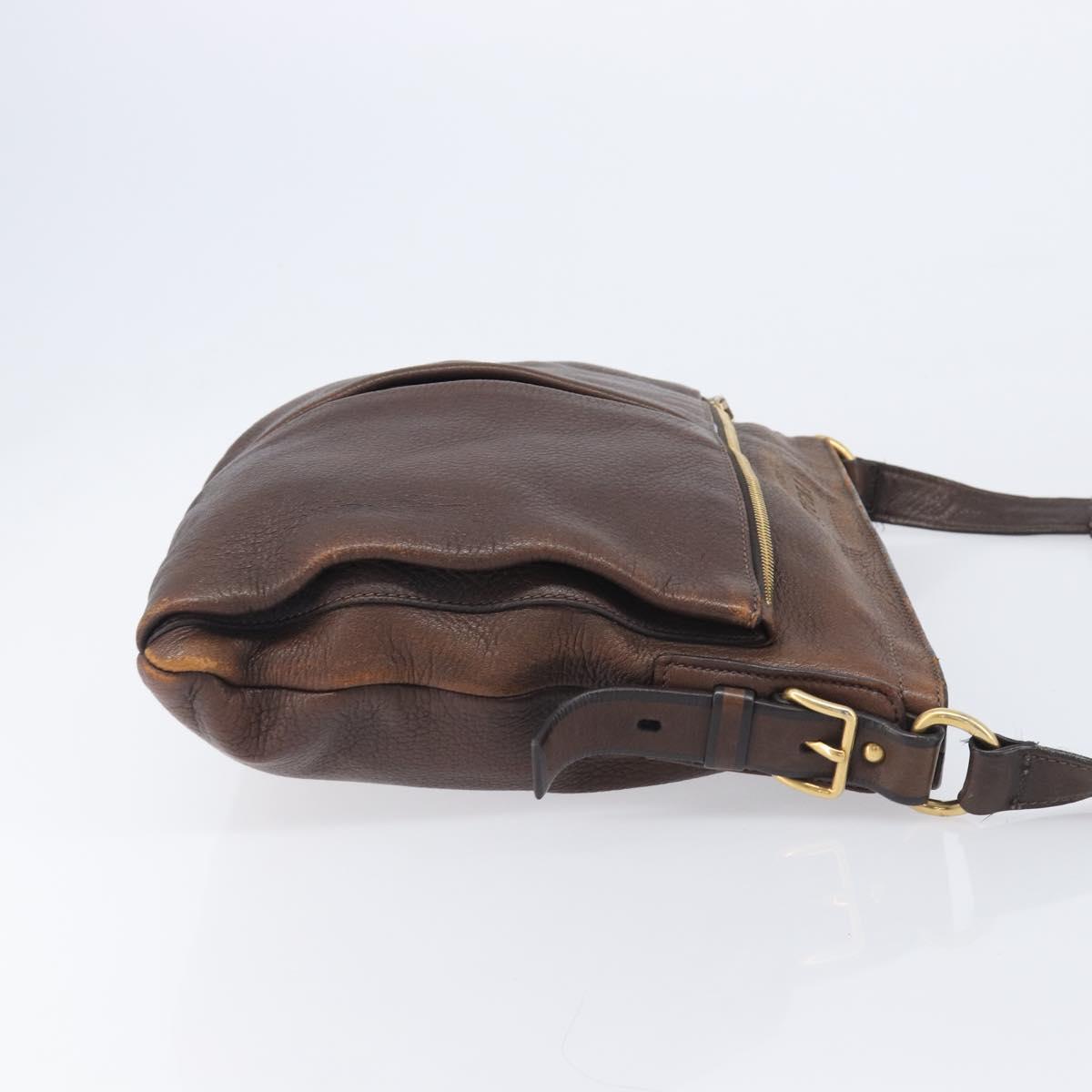 PRADA Shoulder Bag Leather Brown Gold Auth 206575