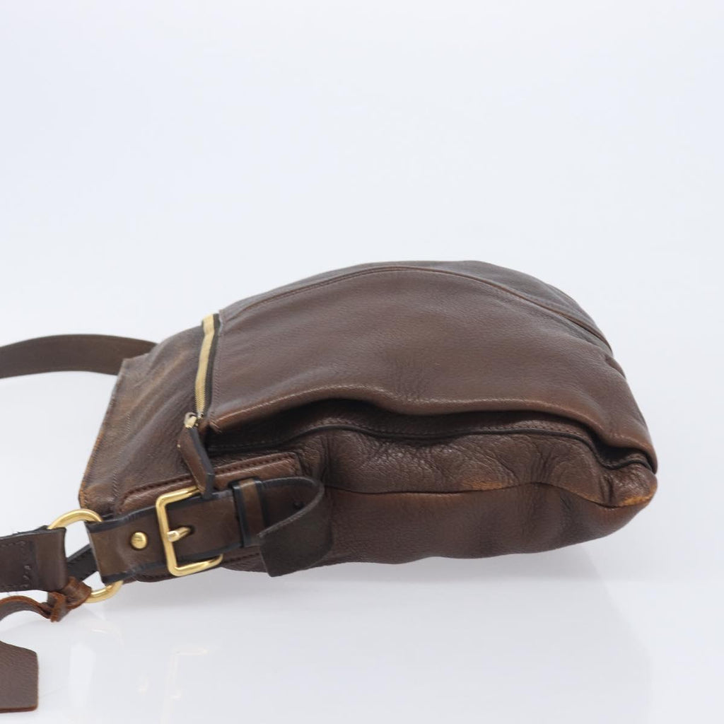 PRADA Shoulder Bag Leather Brown Gold Auth 206575