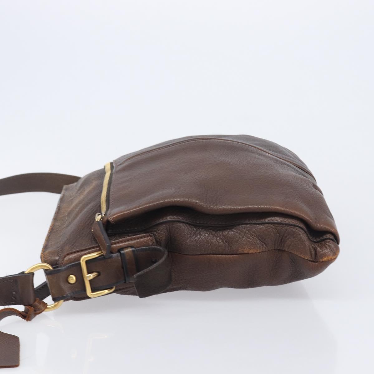 PRADA Shoulder Bag Leather Brown Gold Auth 206575