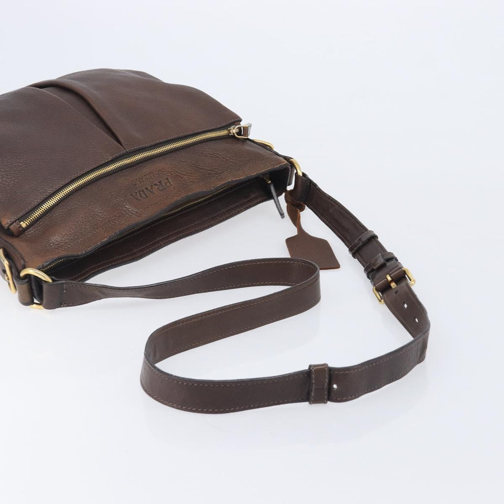 PRADA Shoulder Bag Leather Brown Gold Auth 206575