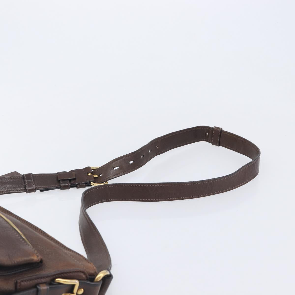 PRADA Shoulder Bag Leather Brown Gold Auth 206575