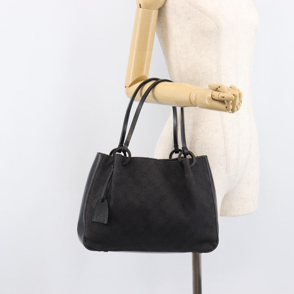 GUCCI GG Canvas Tote Bag Black Silver 101919 Auth 206805