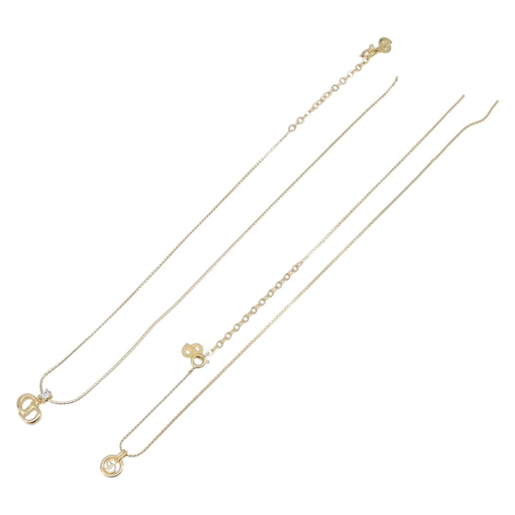 Christian Dior Necklace Metal 2 Set Gold Tone Auth 206829