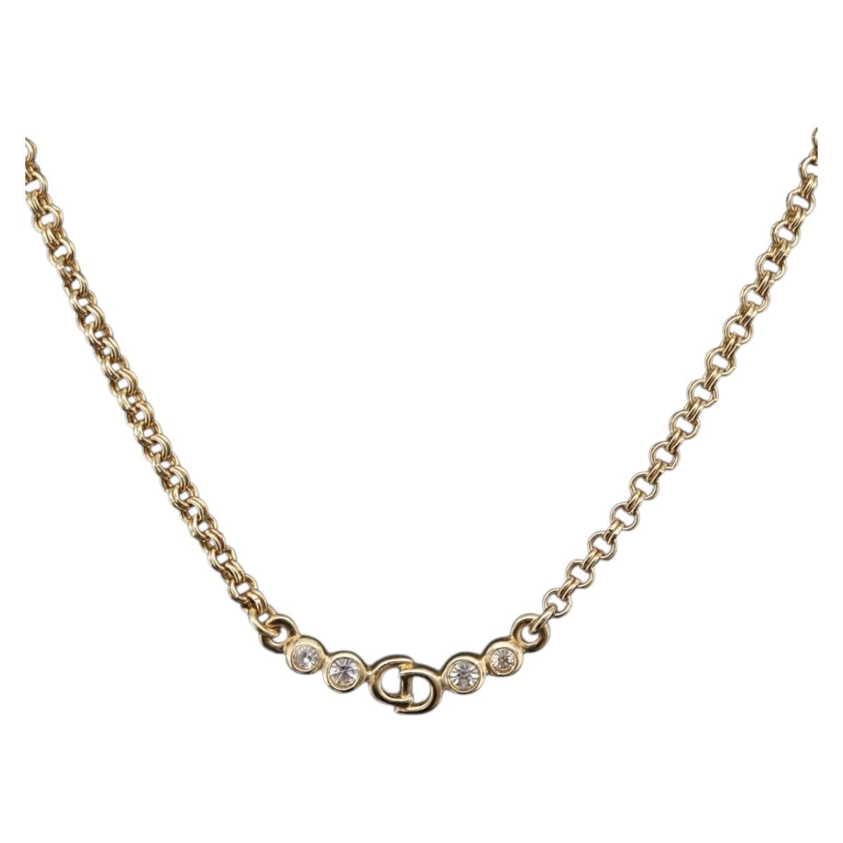Christian Dior Necklace Metal Gold Tone Auth 206850