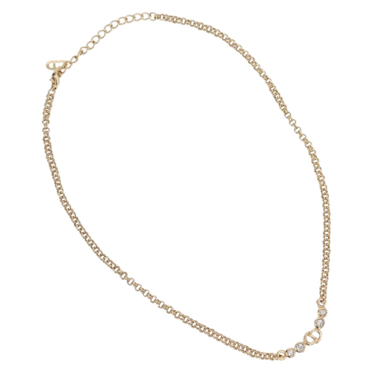 Christian Dior Necklace Metal Gold Tone Auth 206850