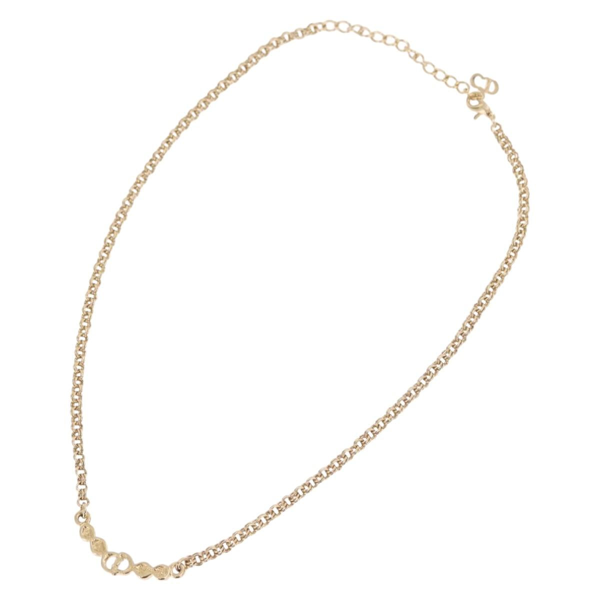 Christian Dior Necklace Metal Gold Tone Auth 206850