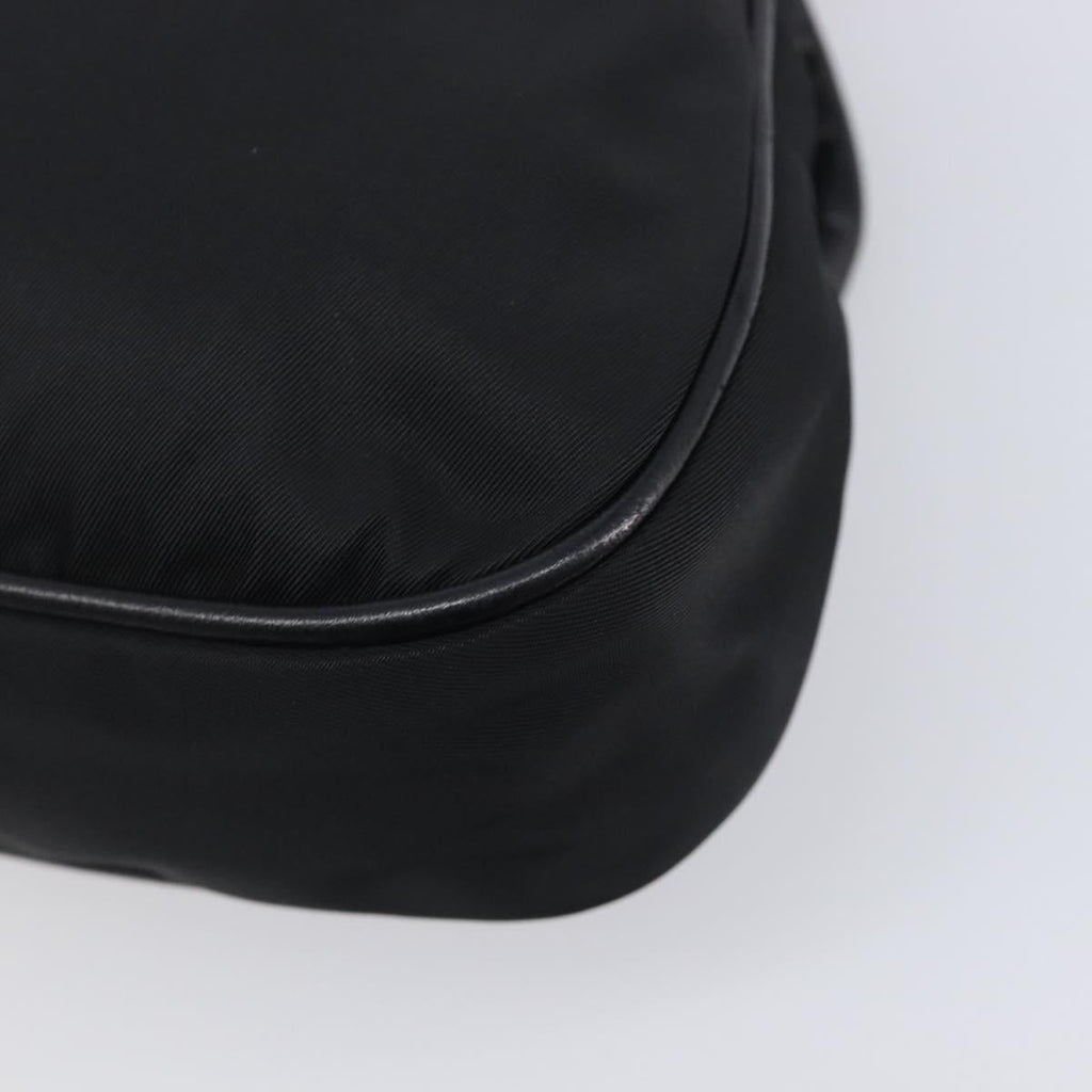PRADA Shoulder Bag Leather Nylon Black Silver Auth 206861V