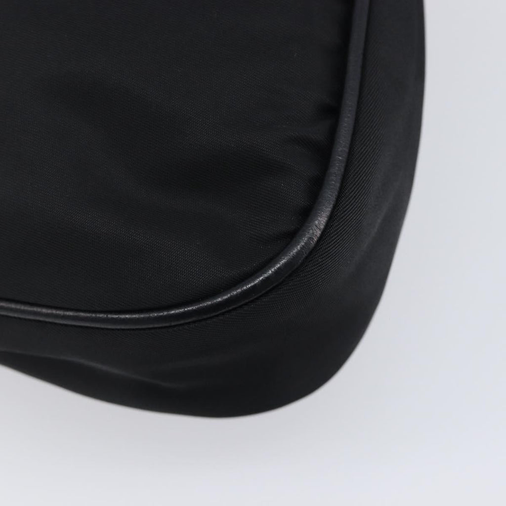 PRADA Shoulder Bag Leather Nylon Black Silver Auth 206861V