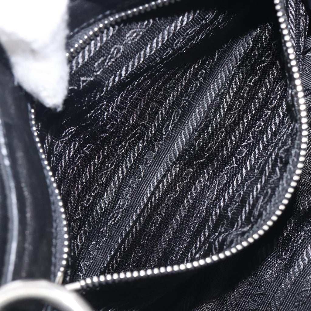 PRADA Shoulder Bag Leather Nylon Black Silver Auth 206861V
