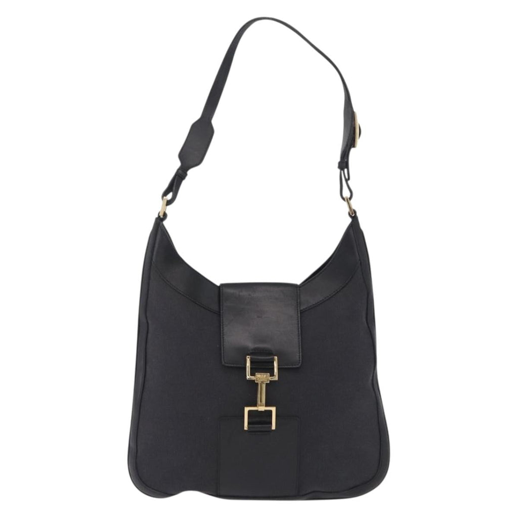 GUCCI Jackie Shoulder Bag Canvas Black Gold 001 4129 Auth 207102A