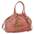 PRADA Hand Bag Vittero Dino Leather 2way Pink Gold Auth 207141A