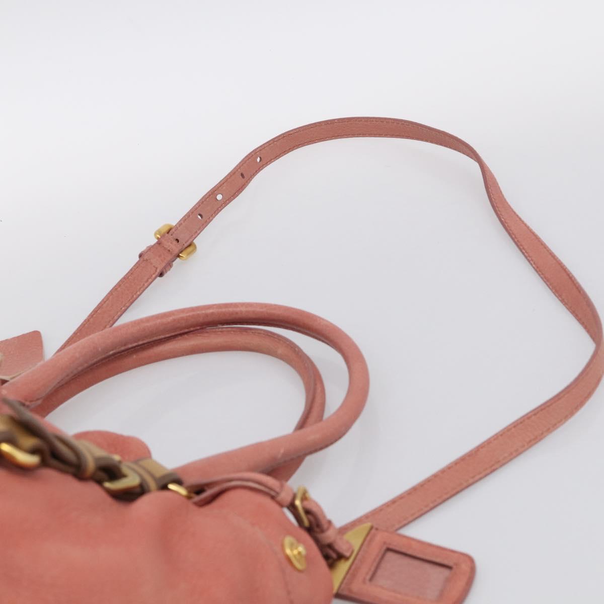 PRADA Hand Bag Vittero Dino Leather 2way Pink Gold Auth 207141A