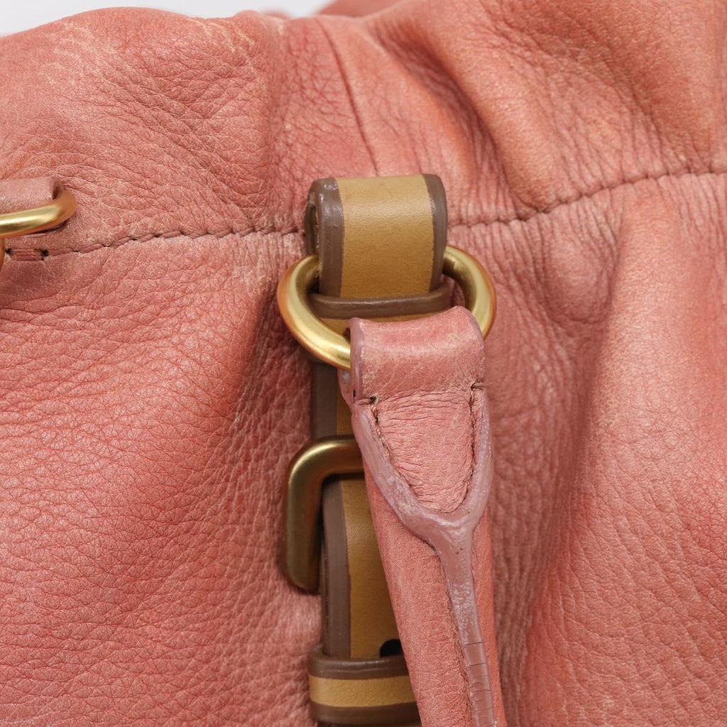 PRADA Hand Bag Vittero Dino Leather 2way Pink Gold Auth 207141A
