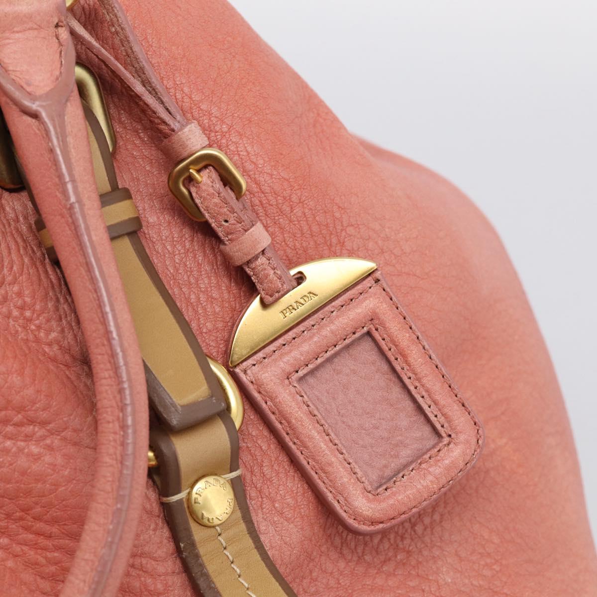 PRADA Hand Bag Vittero Dino Leather 2way Pink Gold Auth 207141A
