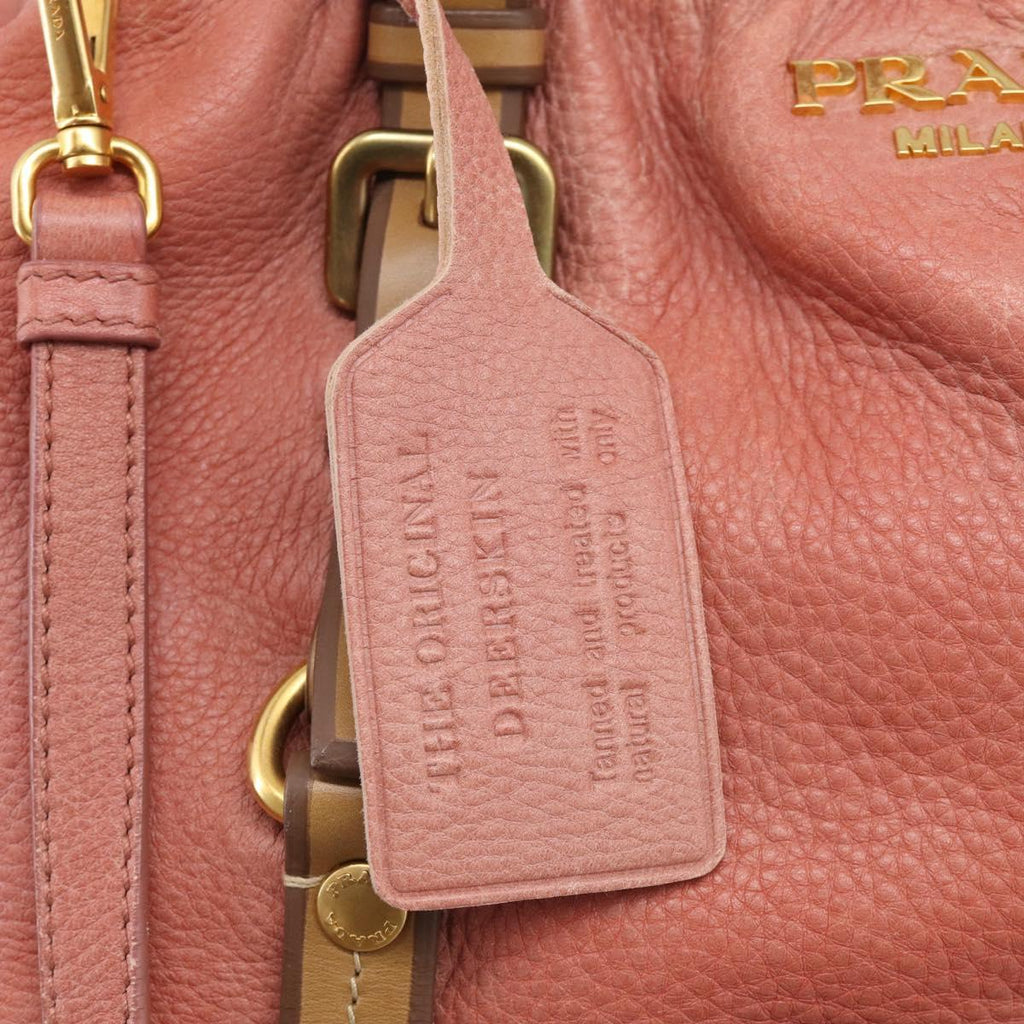 PRADA Hand Bag Vittero Dino Leather 2way Pink Gold Auth 207141A