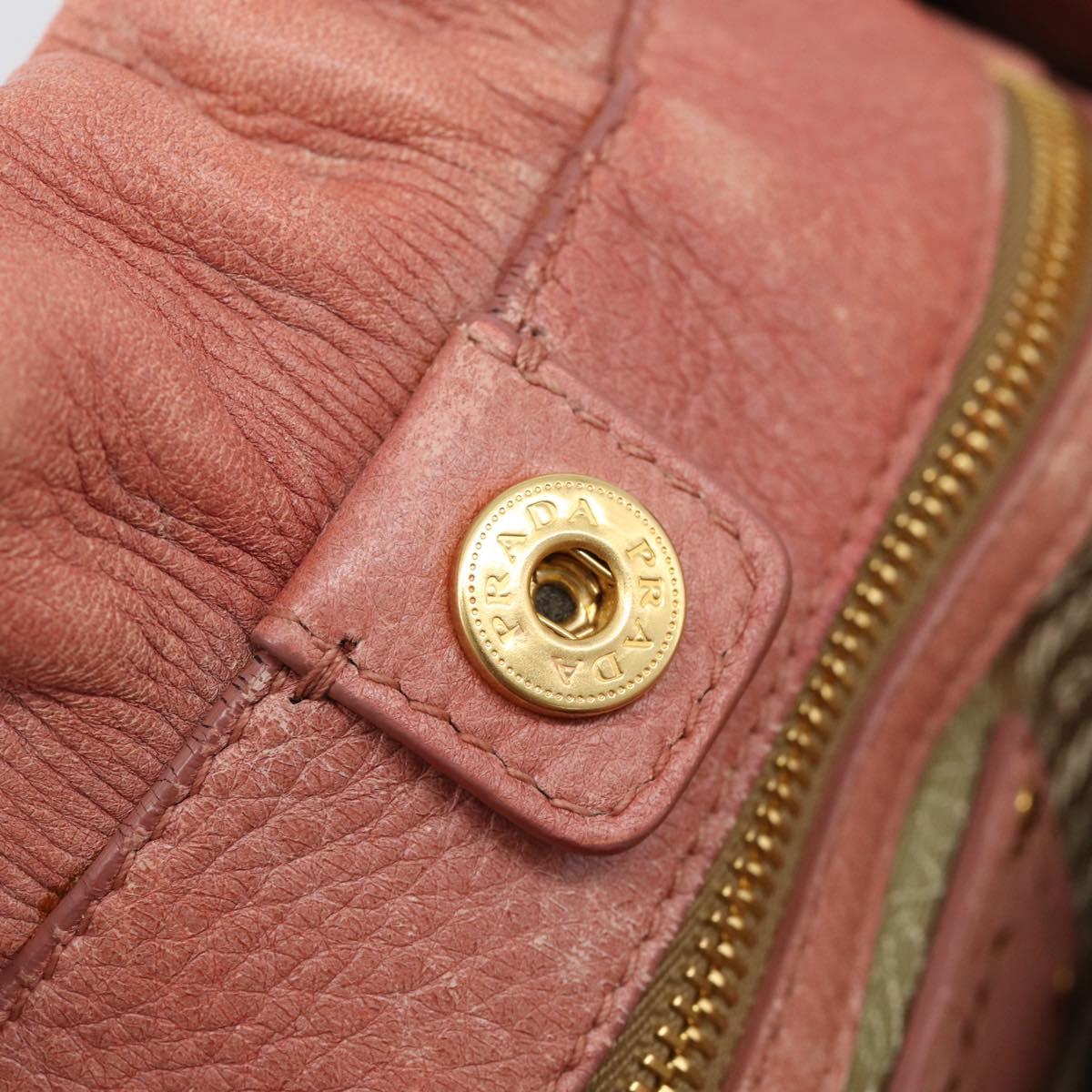 PRADA Hand Bag Vittero Dino Leather 2way Pink Gold Auth 207141A