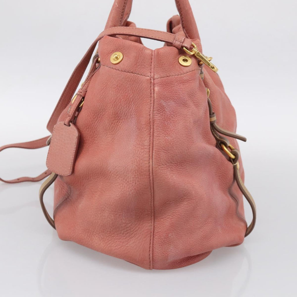 PRADA Hand Bag Vittero Dino Leather 2way Pink Gold Auth 207141A