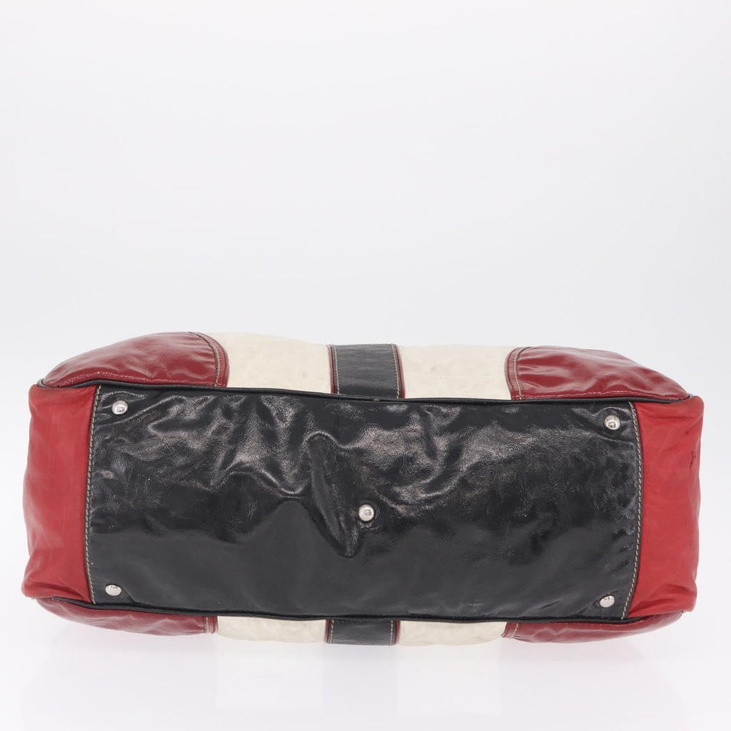 GUCCI Hand Bag Leather Red Silver Auth 207145