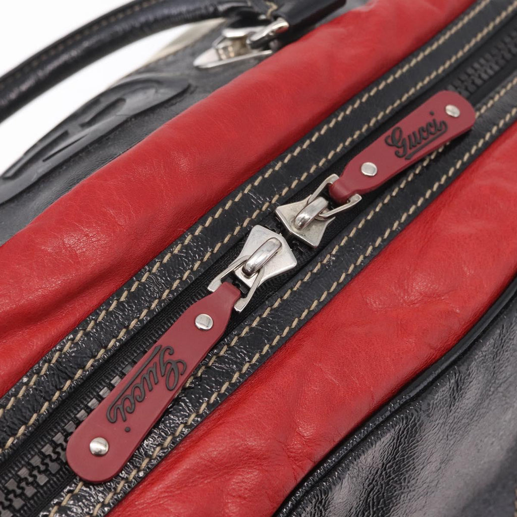 GUCCI Hand Bag Leather Red Silver Auth 207145