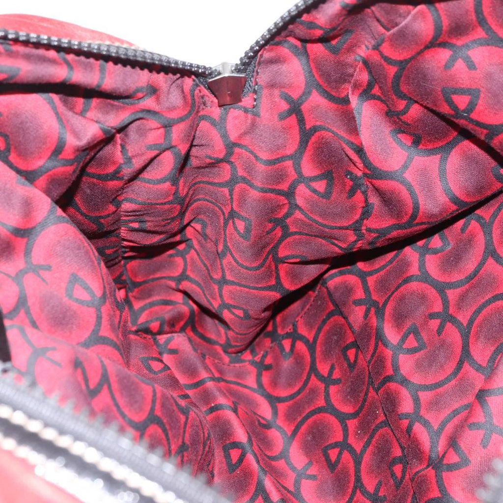 GUCCI Hand Bag Leather Red Silver Auth 207145