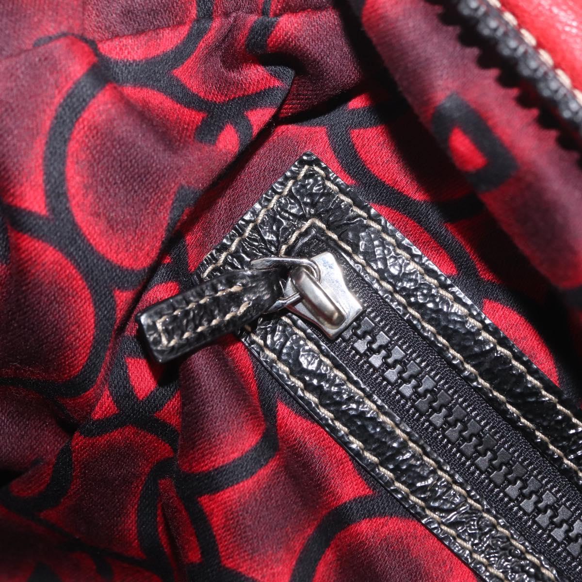 GUCCI Hand Bag Leather Red Silver Auth 207145