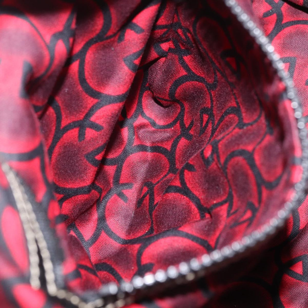 GUCCI Hand Bag Leather Red Silver Auth 207145