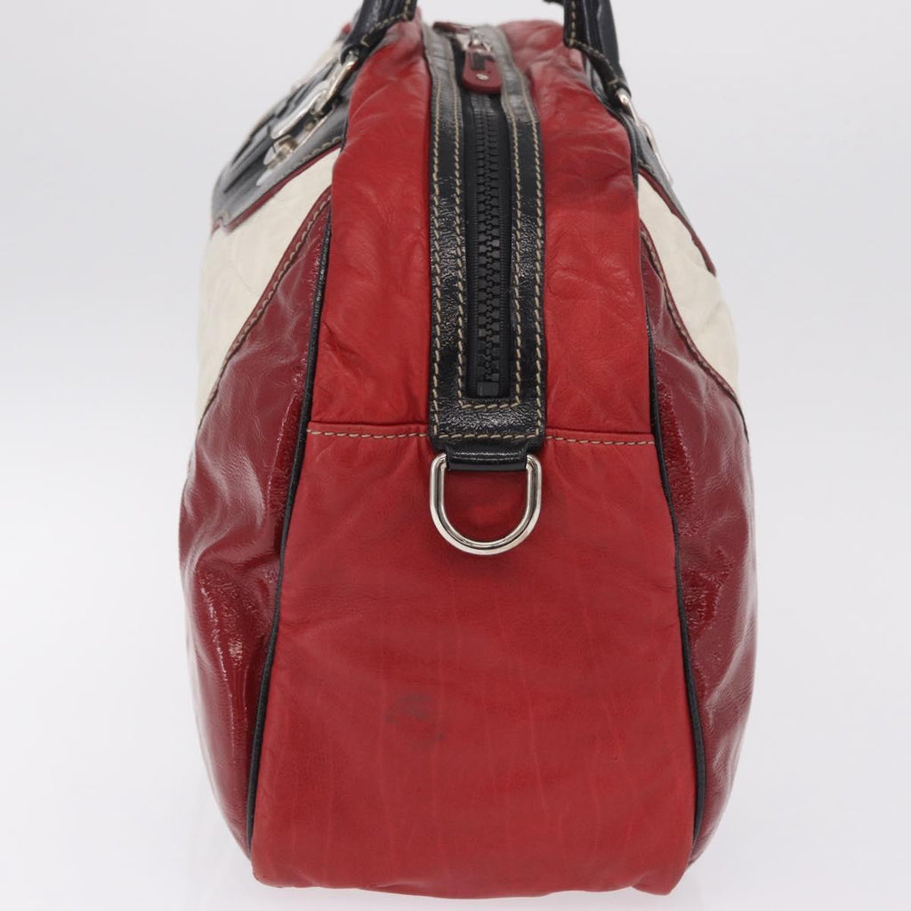 GUCCI Hand Bag Leather Red Silver Auth 207145