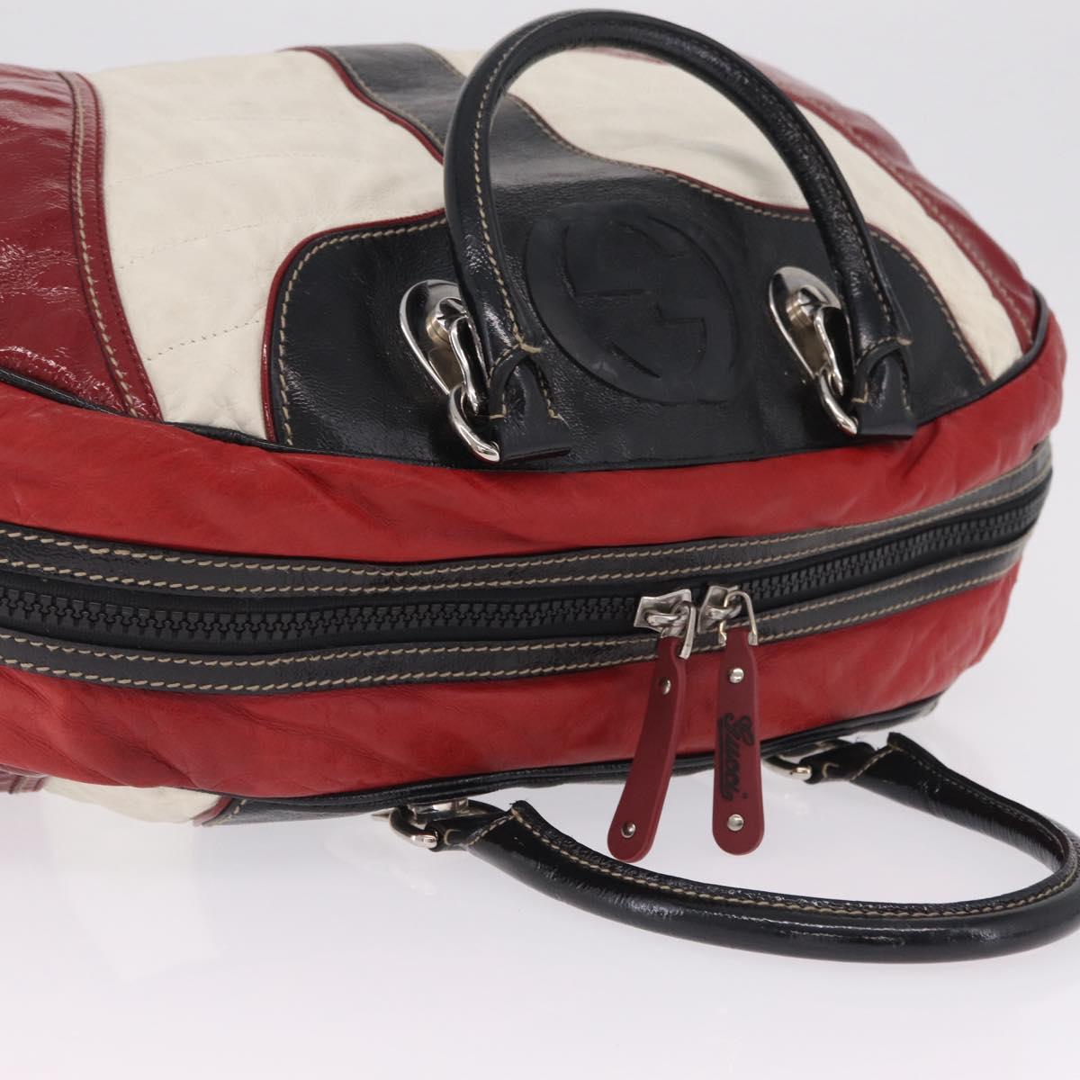 GUCCI Hand Bag Leather Red Silver Auth 207145