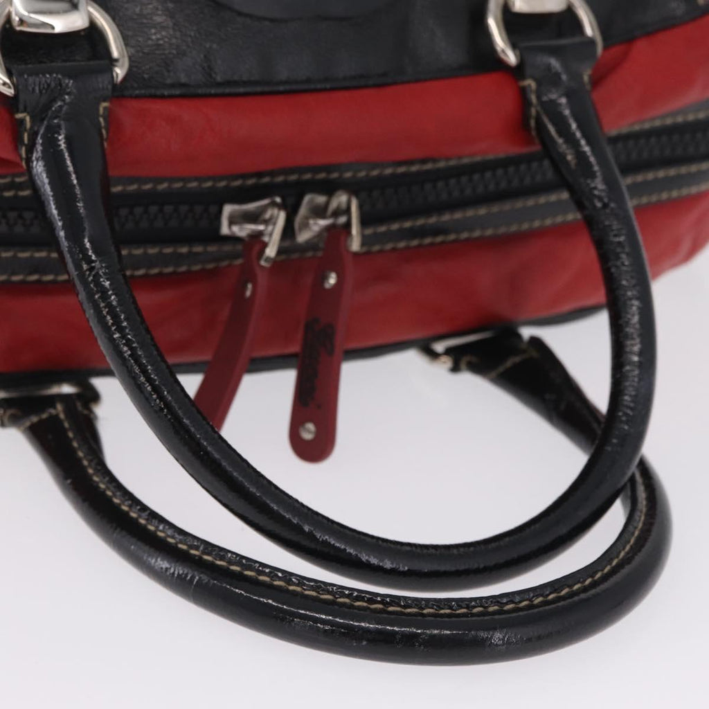 GUCCI Hand Bag Leather Red Silver Auth 207145