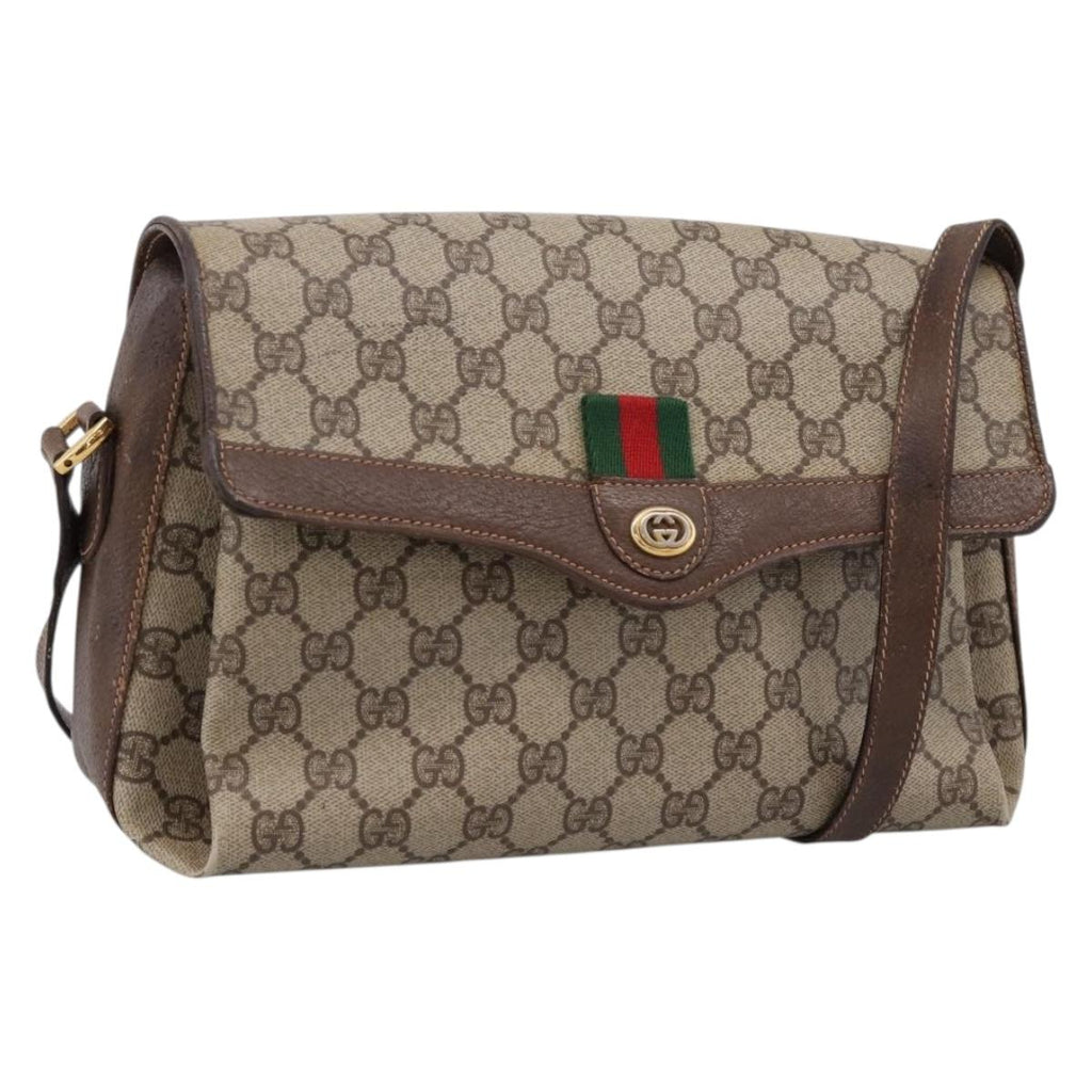 GUCCI GG Supreme Web Sherry Line Bag PVC Beige Gold 164 02 084 Auth 207146