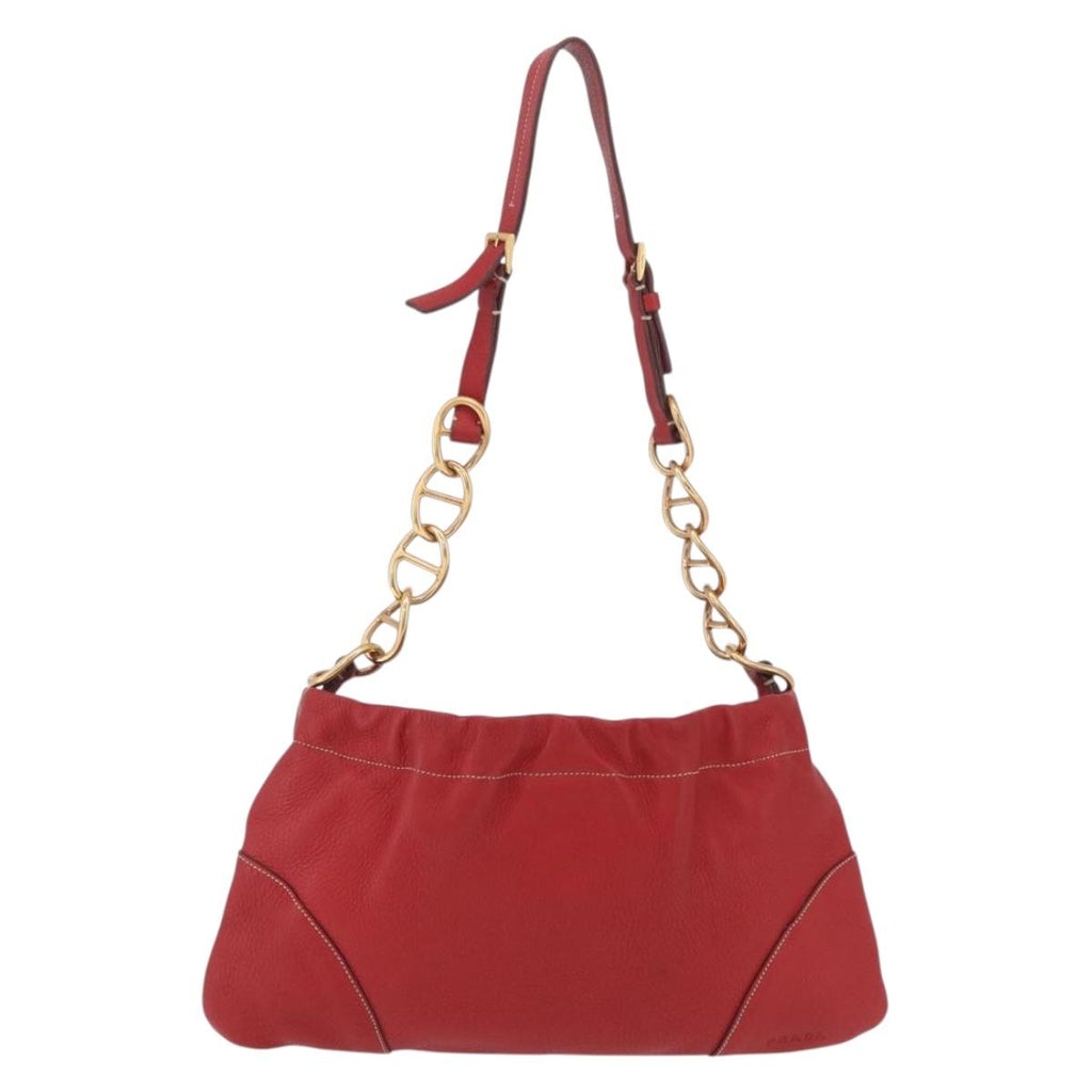 PRADA Chain Shoulder Bag Vittero Dino Leather Red Gold Auth 207148A