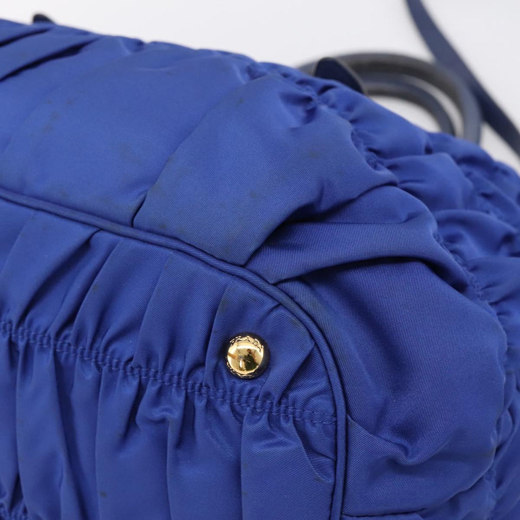 PRADA Gathered Hand Bag Nylon 2way Blue Gold Auth 207154A