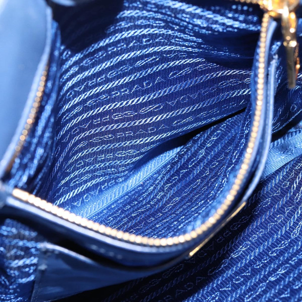 PRADA Gathered Hand Bag Nylon 2way Blue Gold Auth 207154A