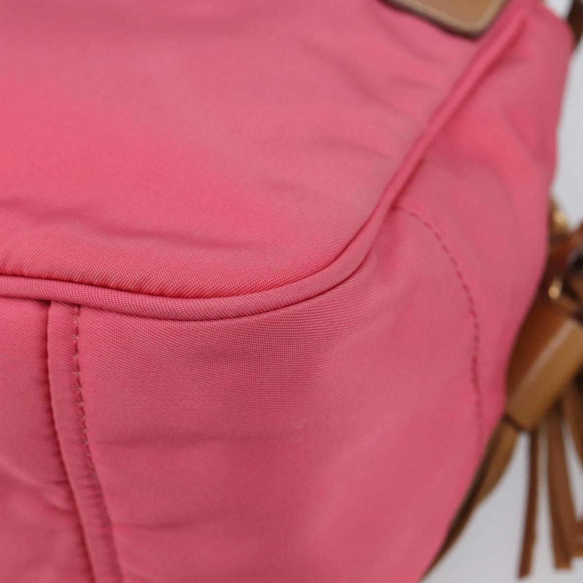 PRADA Hand Bag Nylon Pink Gold Tone Auth 207253V