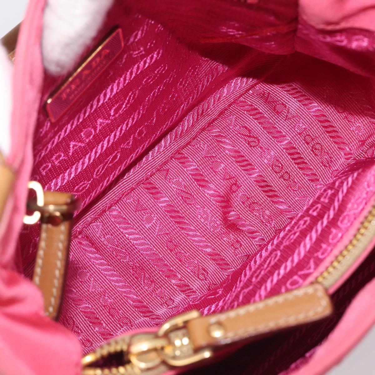PRADA Hand Bag Nylon Pink Gold Tone Auth 207253V