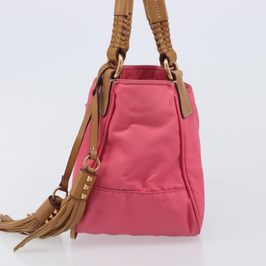 PRADA Hand Bag Nylon Pink Gold Tone Auth 207253V