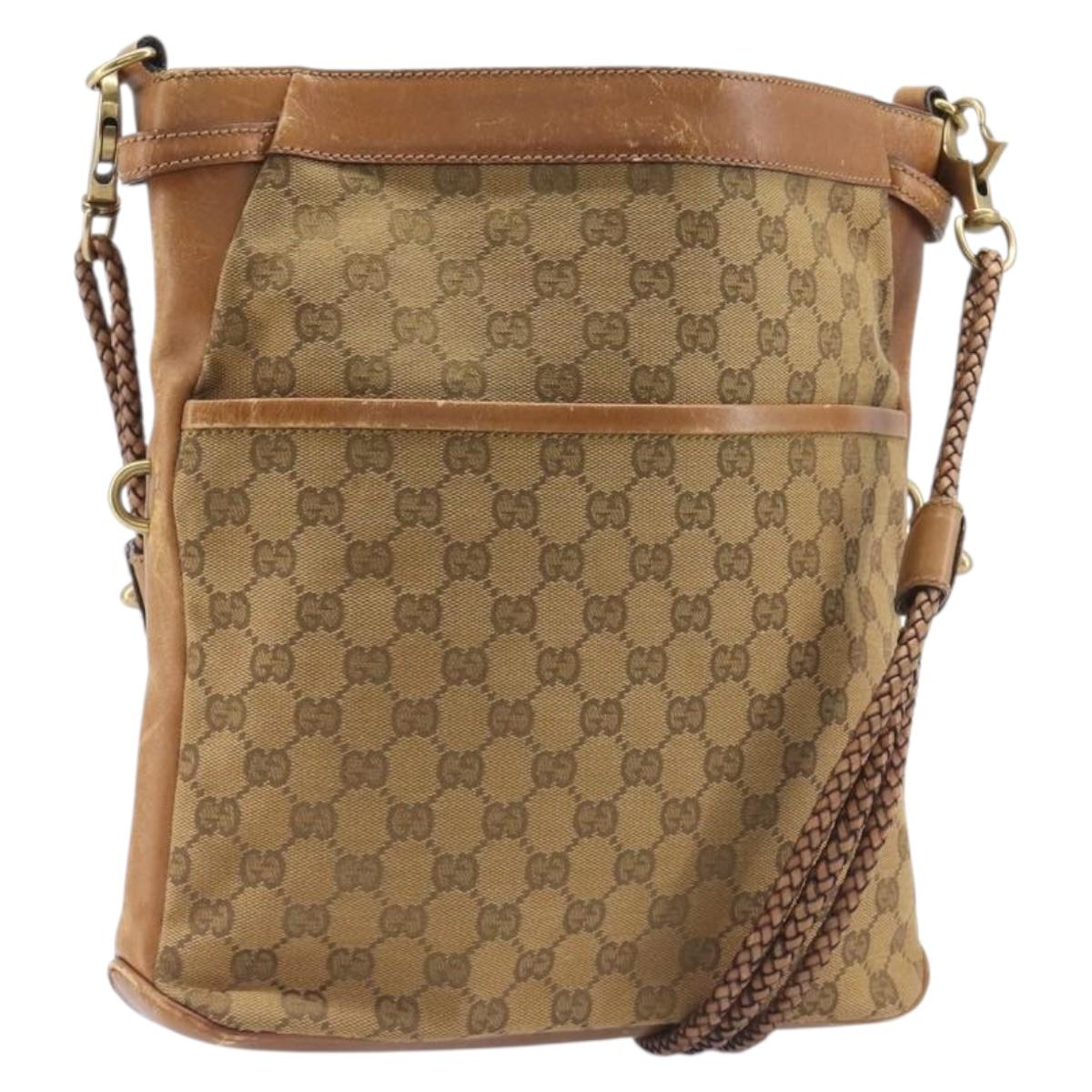 GUCCI GG Canvas Shoulder Bag Brown Gold 109097 Auth 207462