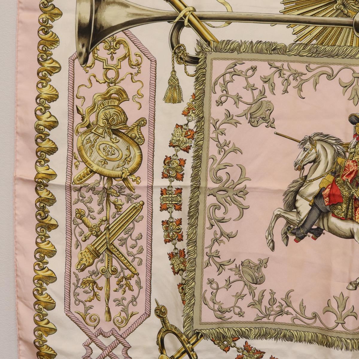 HERMES Carre 90 Scarf ""LVDOVICVS MAGNVS"" Silk Pink Auth 207508
