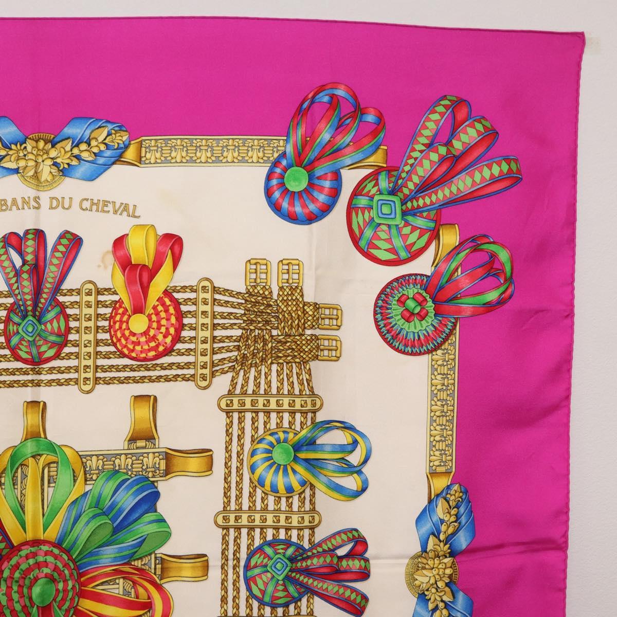 HERMES Carre 90 Scarf ""LES RUBANS DU CHEVAL"" Silk Purple Auth 207509