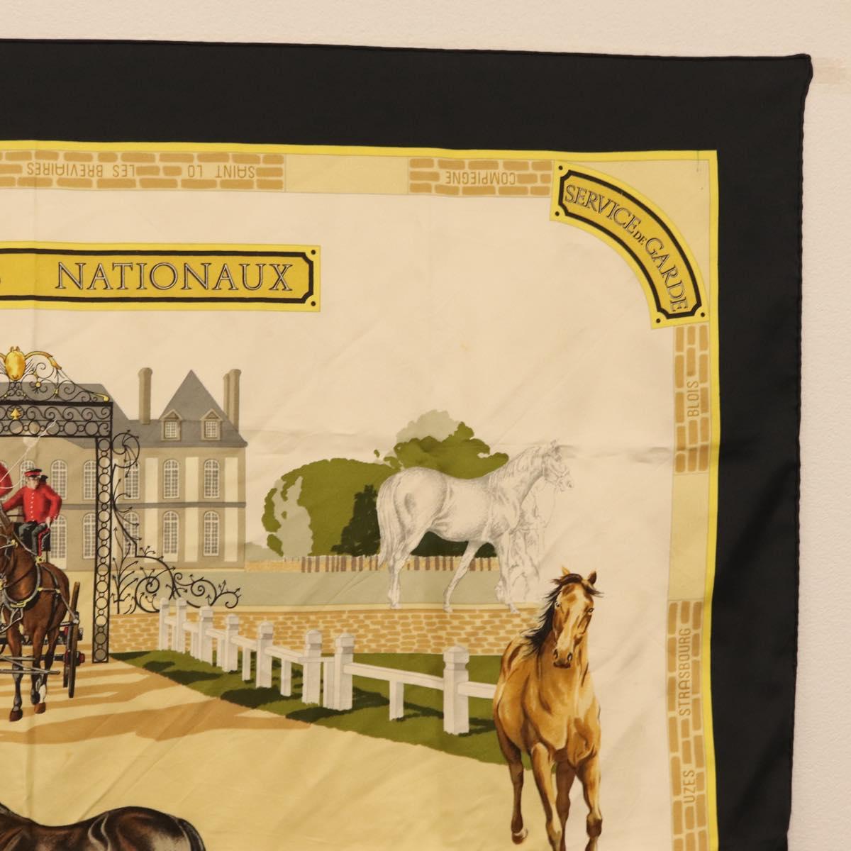 HERMES Carre 90 Scarf ""LES HARAS NATIONAUX"" Silk Black Auth 207510