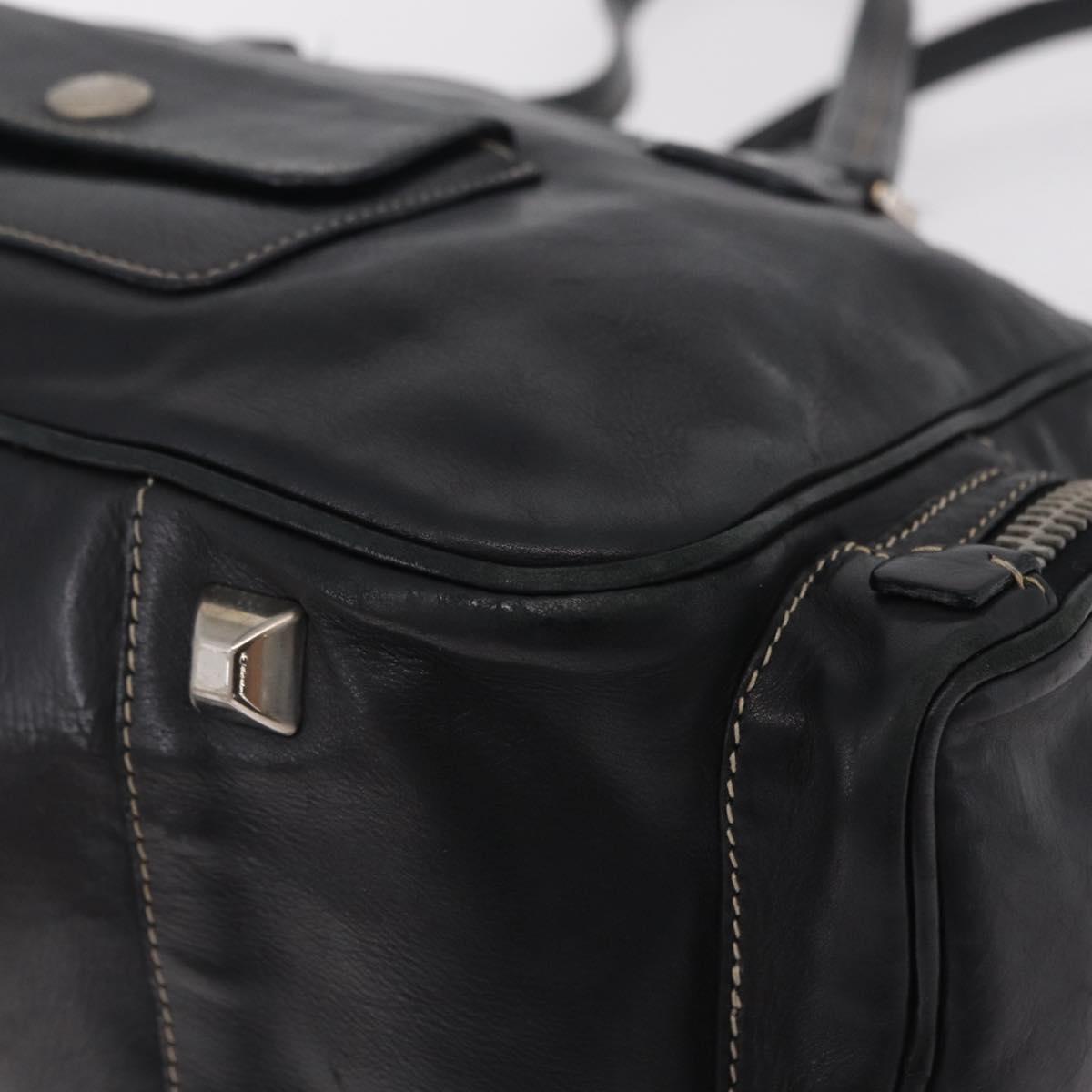 PRADA Hand Bag Leather Black Silver Auth 207680