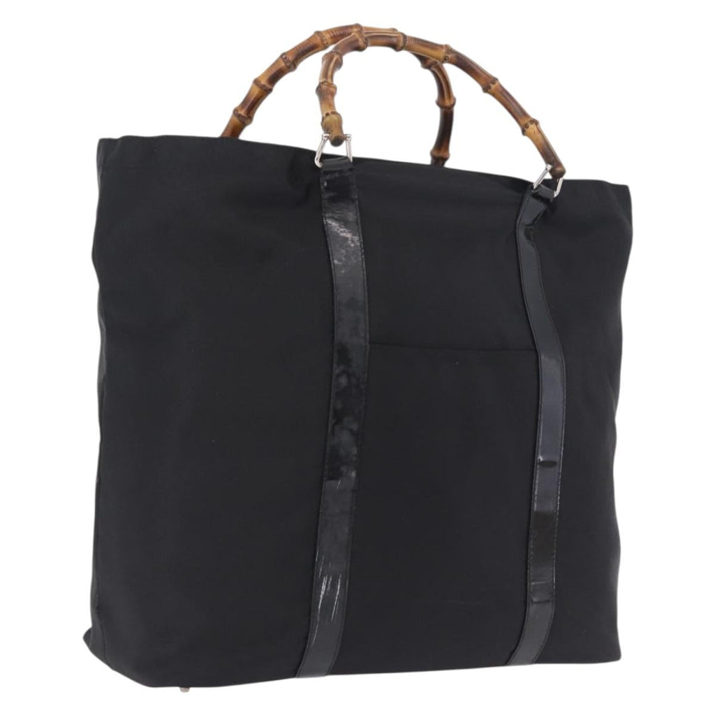 GUCCI Bamboo Hand Bag Canvas Black Silver 002 2058 0412 5 Auth 207757