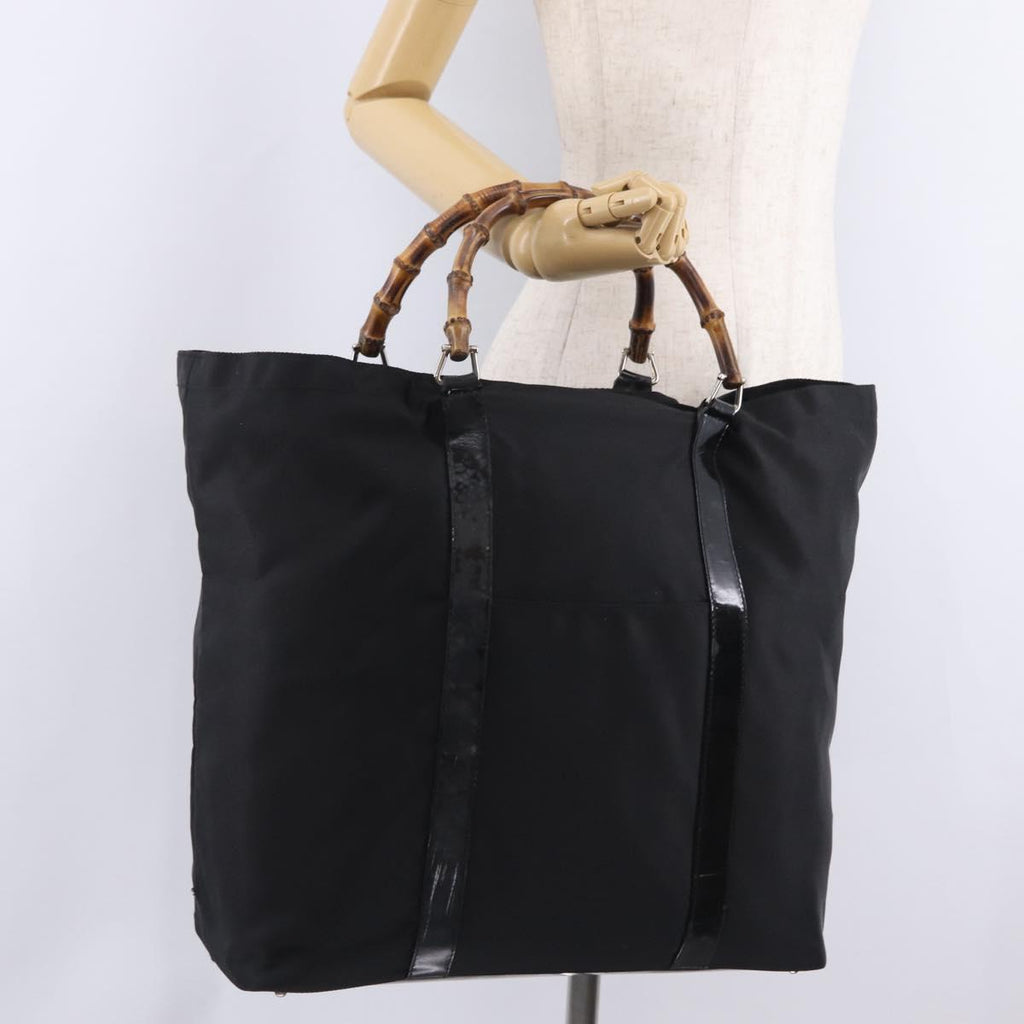 GUCCI Bamboo Hand Bag Canvas Black Silver 002 2058 0412 5 Auth 207757